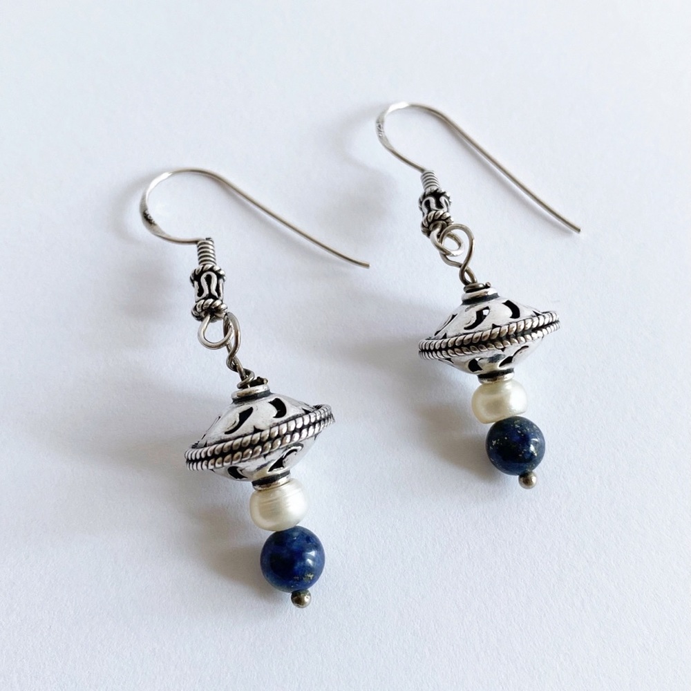 Lapis Lazuli and Freshwater Pearl Drop Earrings